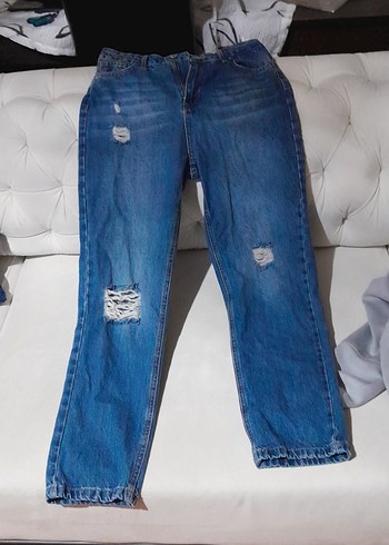 Kadın Mavi Bol Kesim Midi Kot Pantolon - Görsel 2