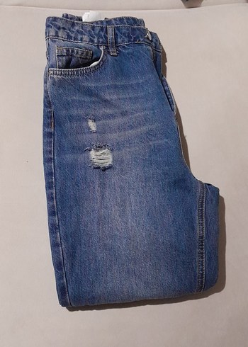 Kadın Mavi Bol Kesim Midi Kot Pantolon - Görsel 4