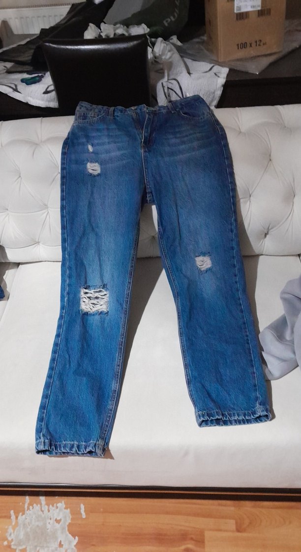 Kadın Mavi Bol Kesim Midi Kot Pantolon - Görsel 2