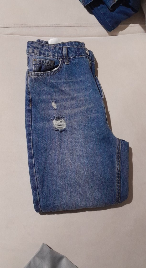 Kadın Mavi Bol Kesim Midi Kot Pantolon - Görsel 4