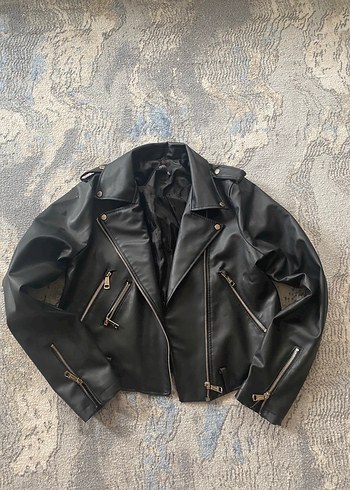 Diğer Sehirli Siyah Deri Biker Ceket