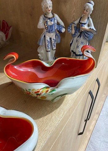 Kırmızı İç Yüzeyli Dekoratif Kuğu Figürlü Kase - Görsel 2