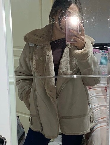 m Beden camel Renk Stradivarius Yünlü Biker Ceket