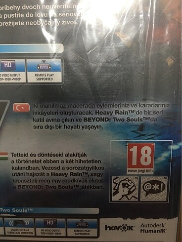  Beden Renk SIFIR Heavy Rain & Beyond Two Souls Collection PS4 Oyunu