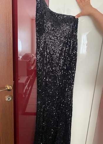 xl Beden siyah Renk Siyah Parlak Uzun Straplez Abiye Elbise