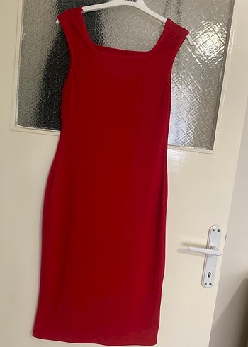 Kırmızı Drapeli Kadın Uzun Kalem Elbise - Görsel 4