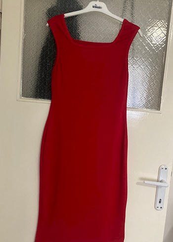 Kırmızı Drapeli Kadın Uzun Kalem Elbise - Görsel 2