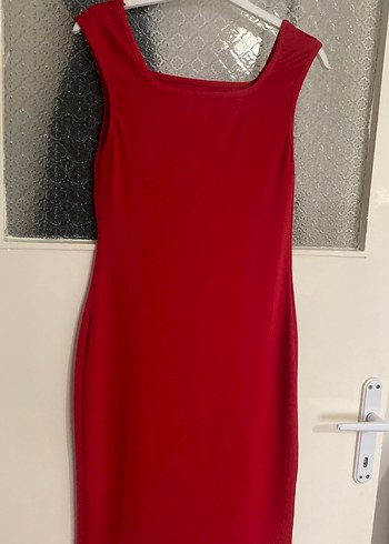 Kırmızı Drapeli Kadın Uzun Kalem Elbise - Görsel 6