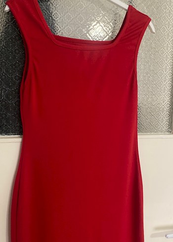 Kırmızı Drapeli Kadın Uzun Kalem Elbise - Görsel 5