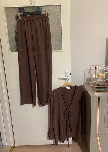 Kahverengi Keten Kadın Takım - Görsel 2