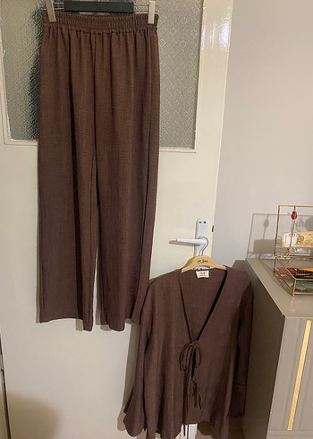 Kahverengi Keten Kadın Takım - Görsel 8