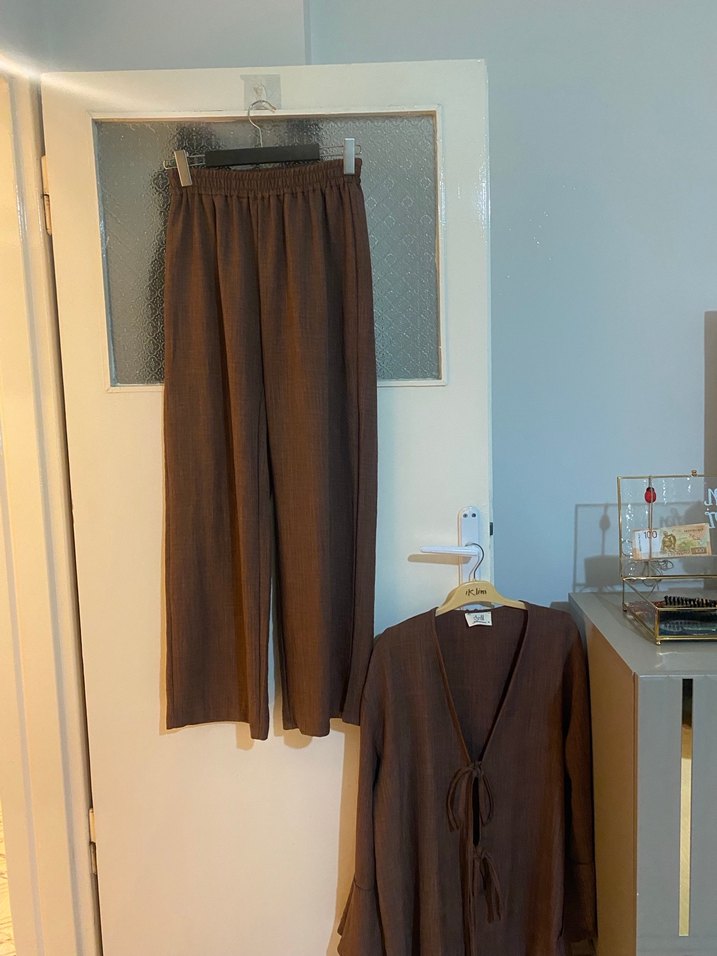 Kahverengi Keten Kadın Takım - Görsel 5