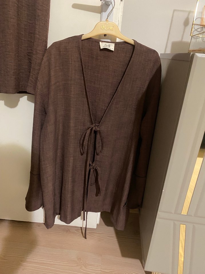 Kahverengi Keten Kadın Takım - Görsel 3