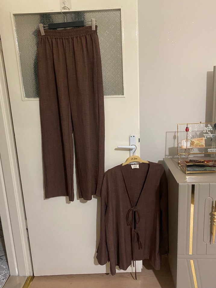 Kahverengi Keten Kadın Takım - Görsel 2