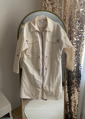 Bej Uzun Keten Ceket - Görsel 5