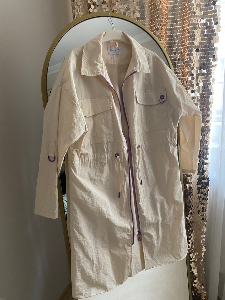 Bej Uzun Keten Ceket - Görsel 2