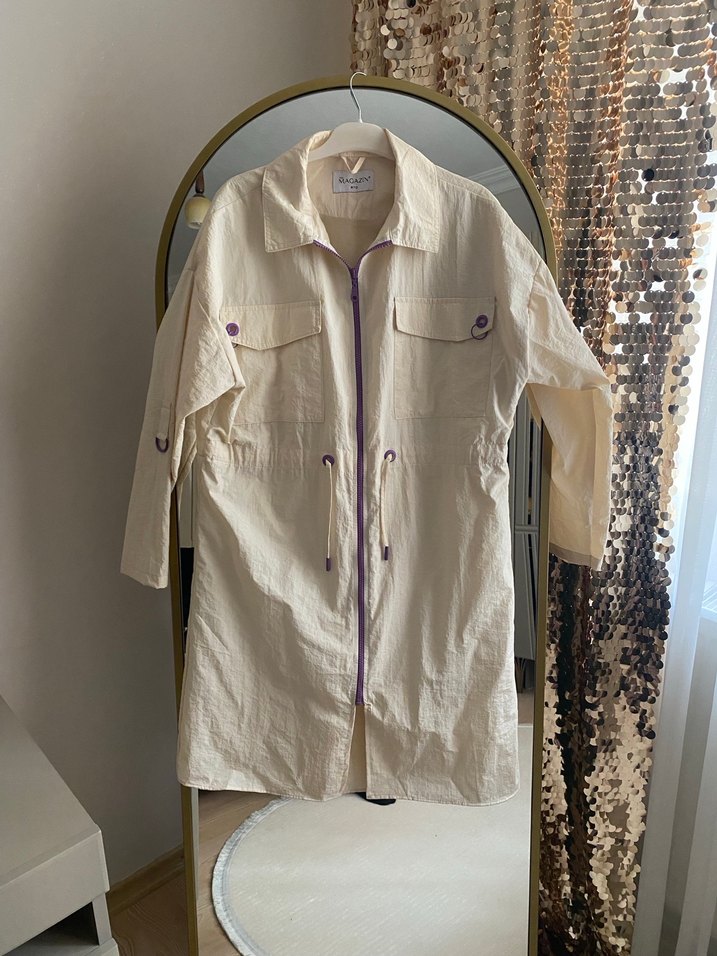 Bej Uzun Keten Ceket - Görsel 5