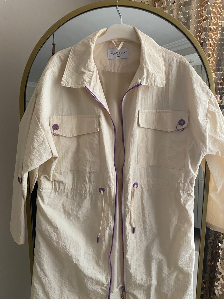 Bej Uzun Keten Ceket - Görsel 4