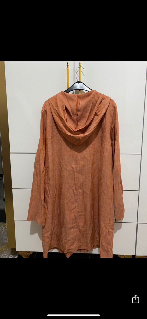 Düğmeli Uzun Keten Kadın Kaban - Görsel 4