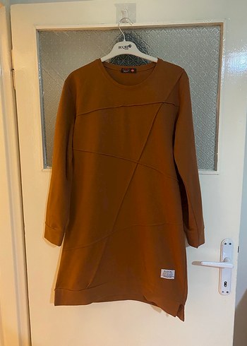 Uzun Kollu Kahverengi midi boy Tunik - Görsel 6