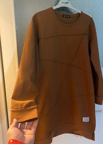 Uzun Kollu Kahverengi midi boy Tunik - Görsel 3