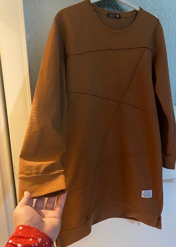 Uzun Kollu Kahverengi midi boy Tunik - Görsel 4