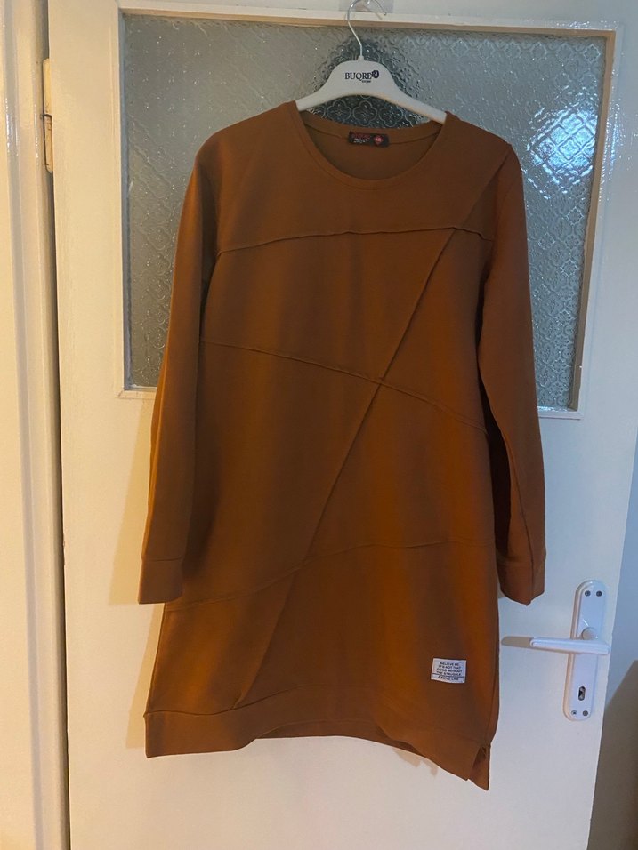 Uzun Kollu Kahverengi midi boy Tunik - Görsel 2