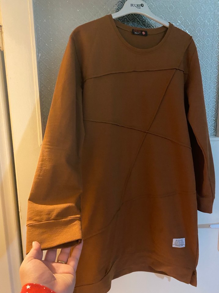 Uzun Kollu Kahverengi midi boy Tunik - Görsel 3