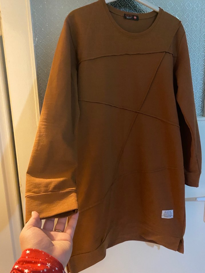 Uzun Kollu Kahverengi midi boy Tunik - Görsel 4