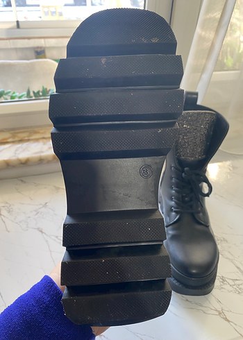 Siyah Deri Platform Topuklu Gotik Bot - Görsel 7