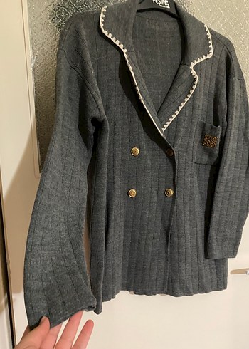 Gri Düğmeli Midi Triko Ceket - Görsel 3