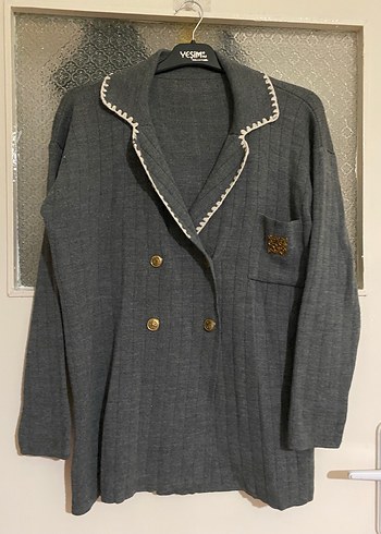 Gri Düğmeli Midi Triko Ceket - Görsel 6