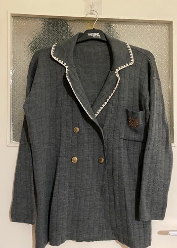 Gri Düğmeli Midi Triko Ceket - Görsel 7