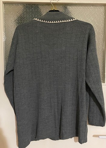 Gri Düğmeli Midi Triko Ceket - Görsel 8