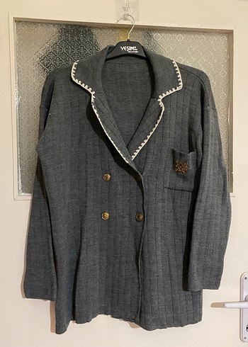 Gri Düğmeli Midi Triko Ceket - Görsel 5