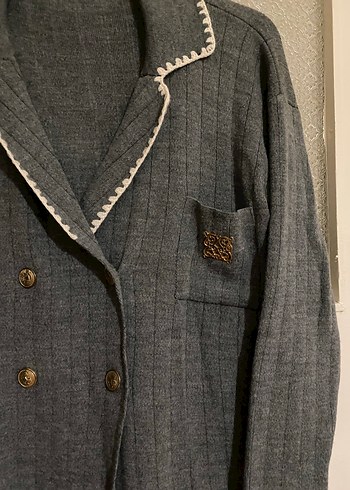 Gri Düğmeli Midi Triko Ceket - Görsel 4