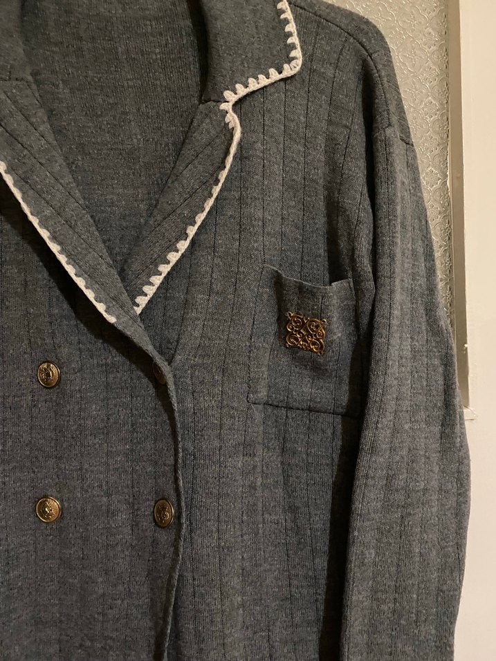 Gri Düğmeli Midi Triko Ceket - Görsel 4