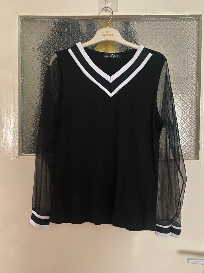 Siyah V Yaka Uzun Kollu Triko Bluz - Görsel 5