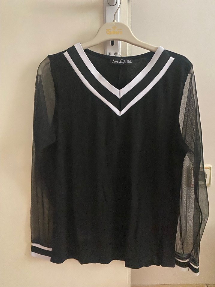 Siyah V Yaka Uzun Kollu Triko Bluz - Görsel 3