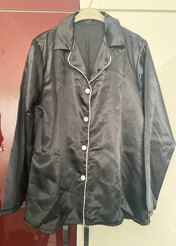 Siyah Uzun Kollu Saten Kadın Pijama Takımı - Görsel 9