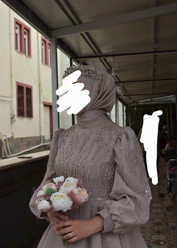 40 Beden çeşitli Renk Bej Bohem Uzun Kollu Yüksek Yaka Abiye vizon