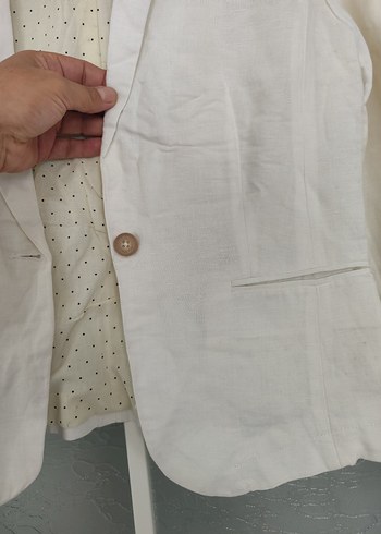 m Beden Beyaz Keten Kadın Blazer Ceket