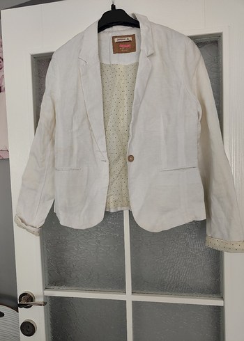 Beyaz Keten Kadın Blazer Ceket