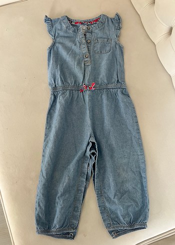18-24 Ay Beden Kız Çocuk Gri Denim Askısız Tulum