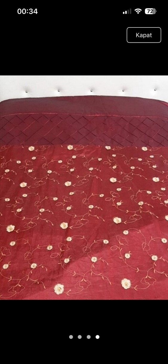 Bordo İşlemeli Parlak Yatak Örtüsü - Görsel 4