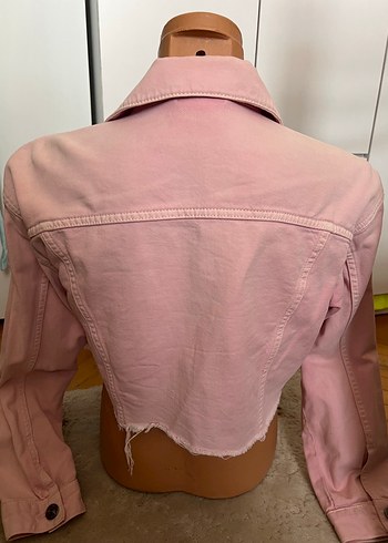 s Beden Düğmeli Pembe Midi Kot Ceket