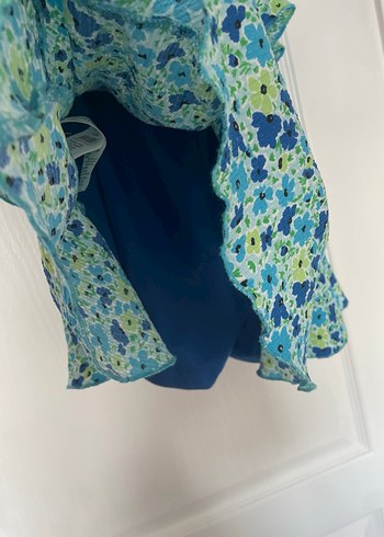 Mavi Desenli Mini Fırfırlı Kadın Elbise - Görsel 3