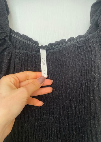 Siyah Kısa Kollu Örme Mini Bluz - Görsel 3