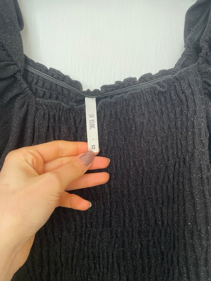 Siyah Kısa Kollu Örme Mini Bluz - Görsel 3