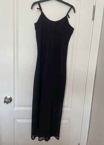 Siyah Uzun V Yaka Drapeli Kadın Elbise - Görsel 2